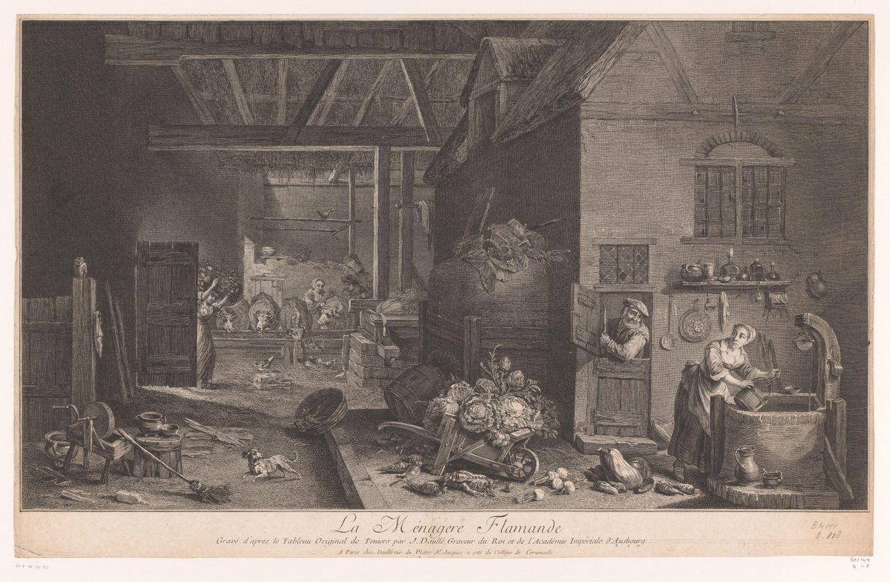 Interior of a Farmhouse La Ménagère Flamande (title on object) by Jean Daullé