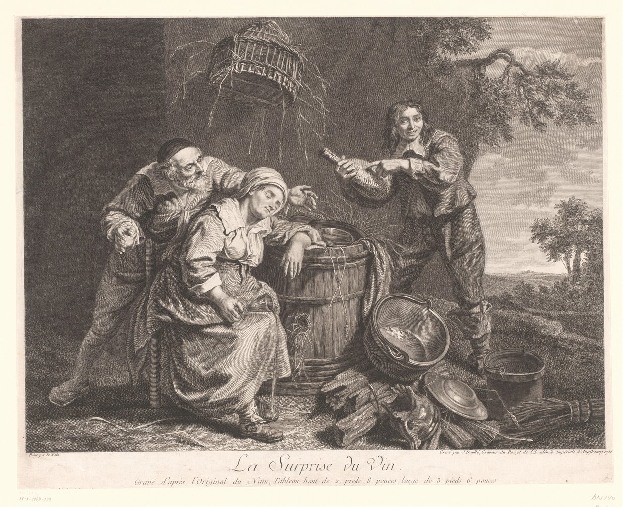 Woman Sleeping by a Barrel with a Wine Glass in Hand by Jean Daullé
