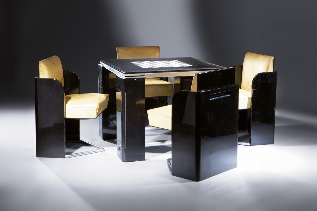 Games Table with Four Matching Chairs, for the Paris Apartment of Madeleine Vionnet by Jean Dunand