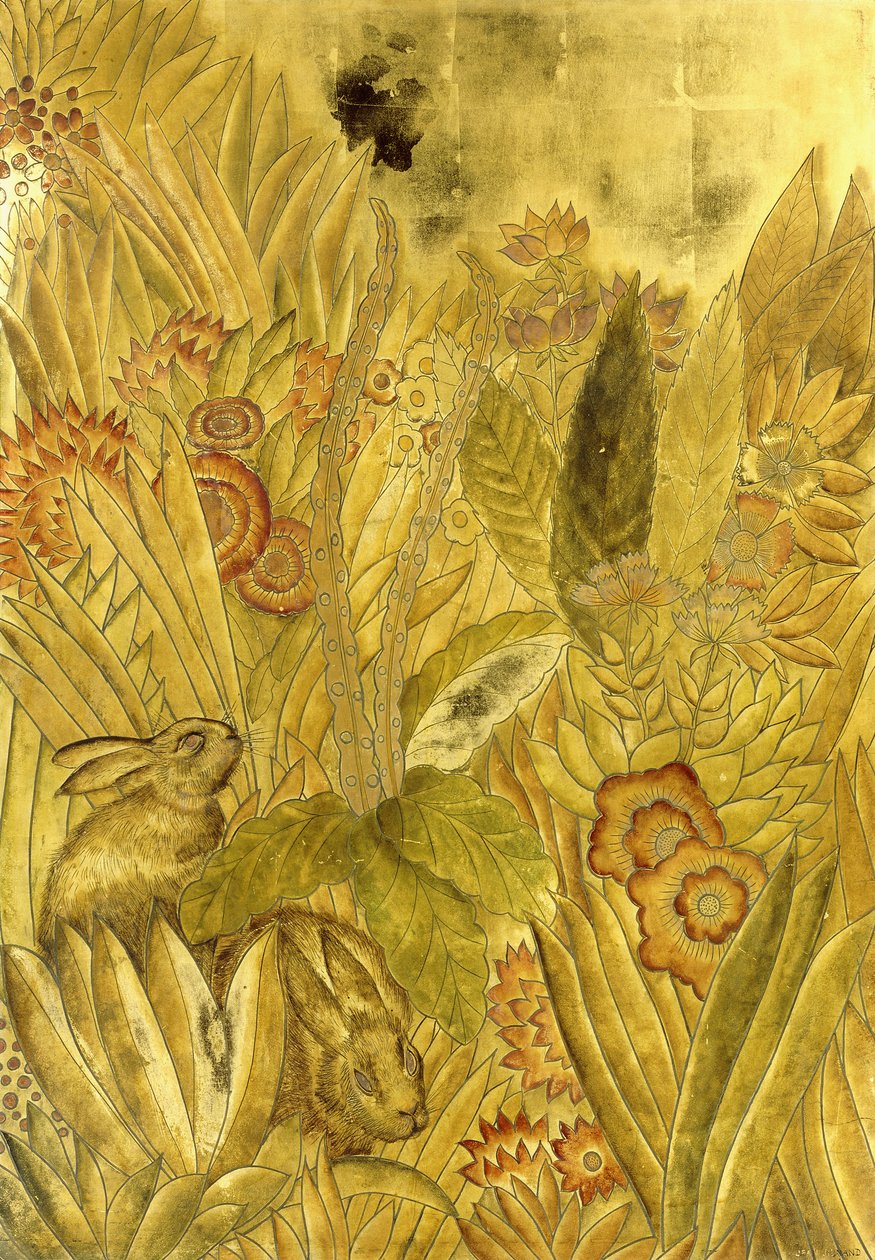 Rabbits and Flowers by Jean Dunand