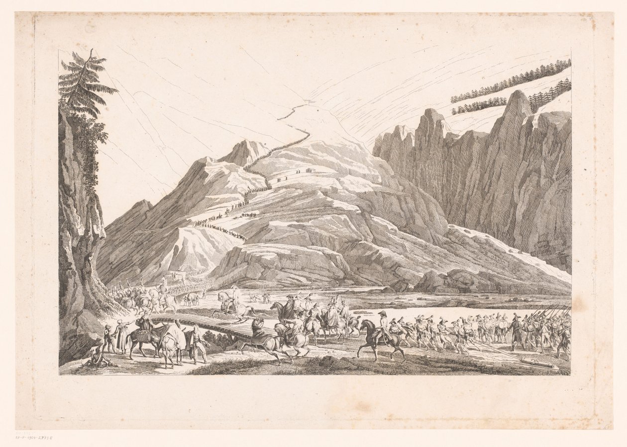 Mountain Landscape with Traveling Cavalry by Jean Duplessis Bertaux (attributed to)