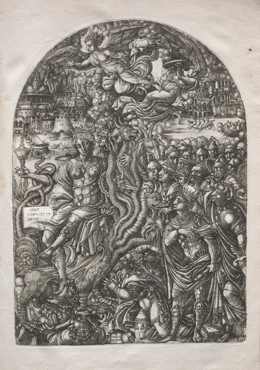 The Apocalypse: Babylon the Harlot, Seated on the Seven-headed Beast by Jean Duvet