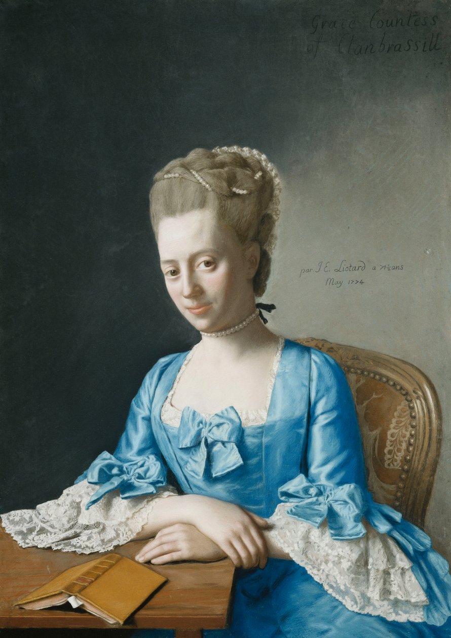 Portrait of Grace, Countess of Clanbrassil, nee Foley, Half Length, in a Blue Dress, Seated at a Table, Her Hands Crossed, 1774 by Jean Étienne Liotard