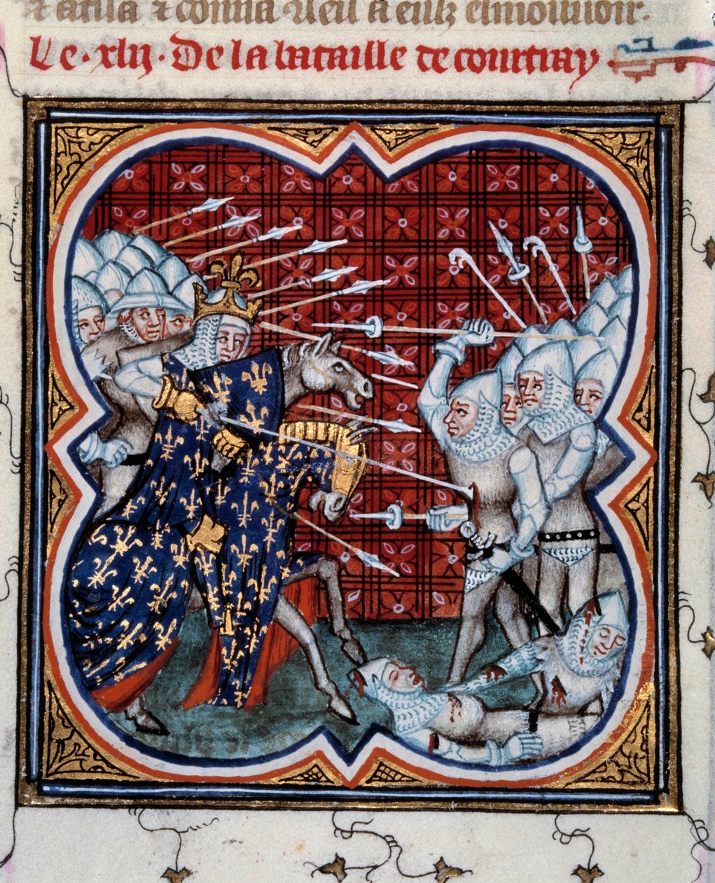 Battle of Kortrijk between Philip IV the Bel and the Flemish so-called Battle of Golden Spurs 11/07/1302 Miniature taken from Les grandes chronicles de France by Jean Fouquet 15th century. Paris, B.N. by Jean Fouquet