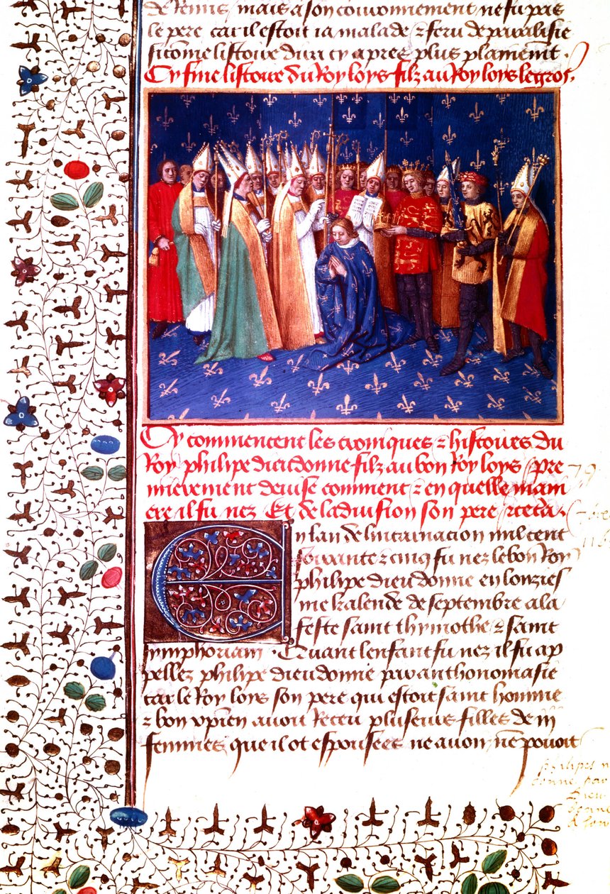 Coronation of French King Philippe II Auguste in 1179 by Jean Fouquet