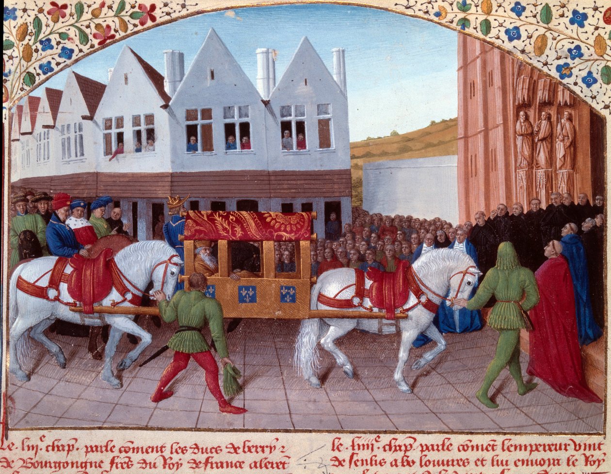 Entry of Charles IV German emperor in 1378 in Saint-Denis. Miniature from 
