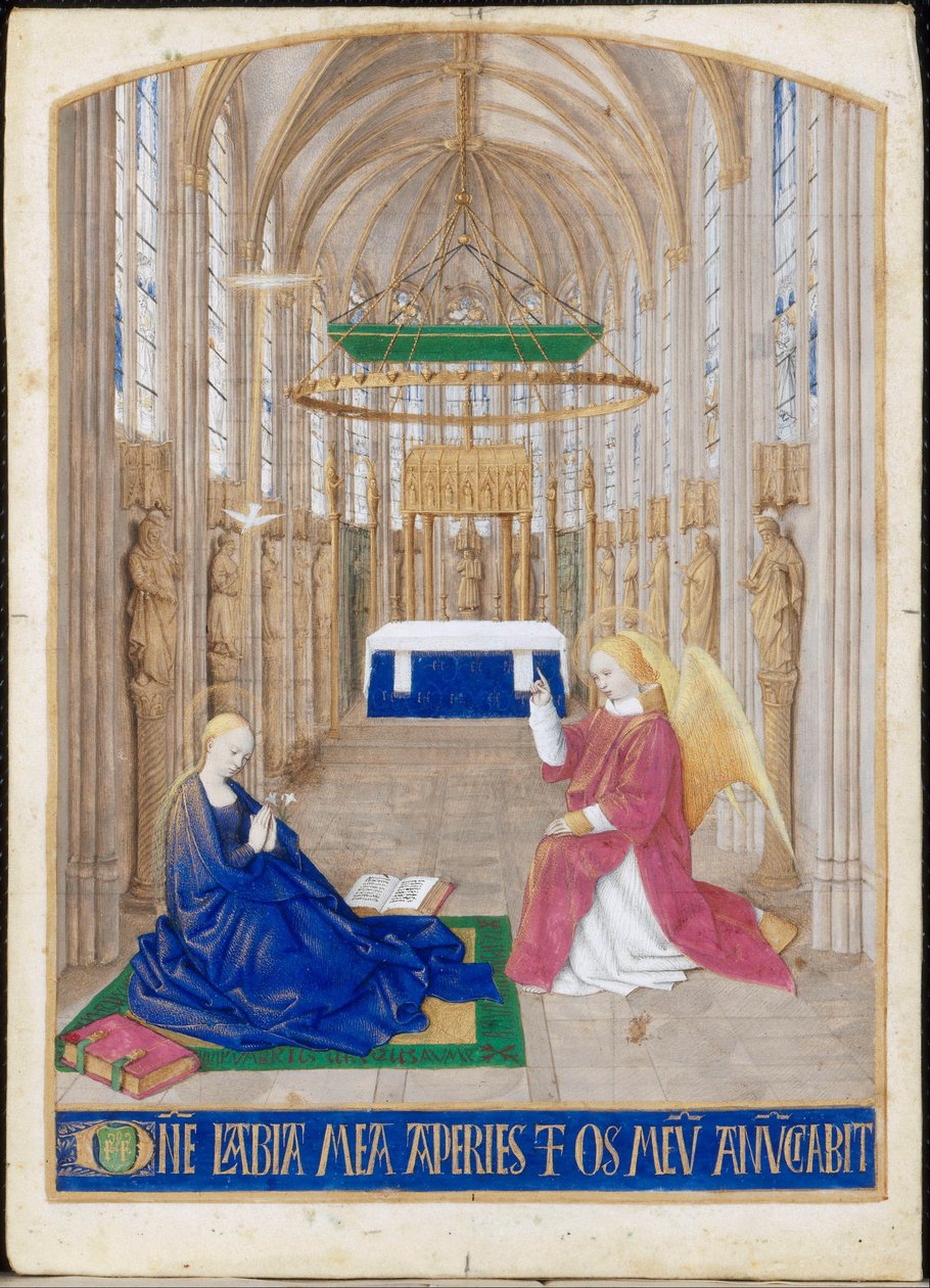 The Annunciation, Miniature from the Hours of Étienne Chevalier. Office of the Holy Spirit, Matins by Jean Fouquet