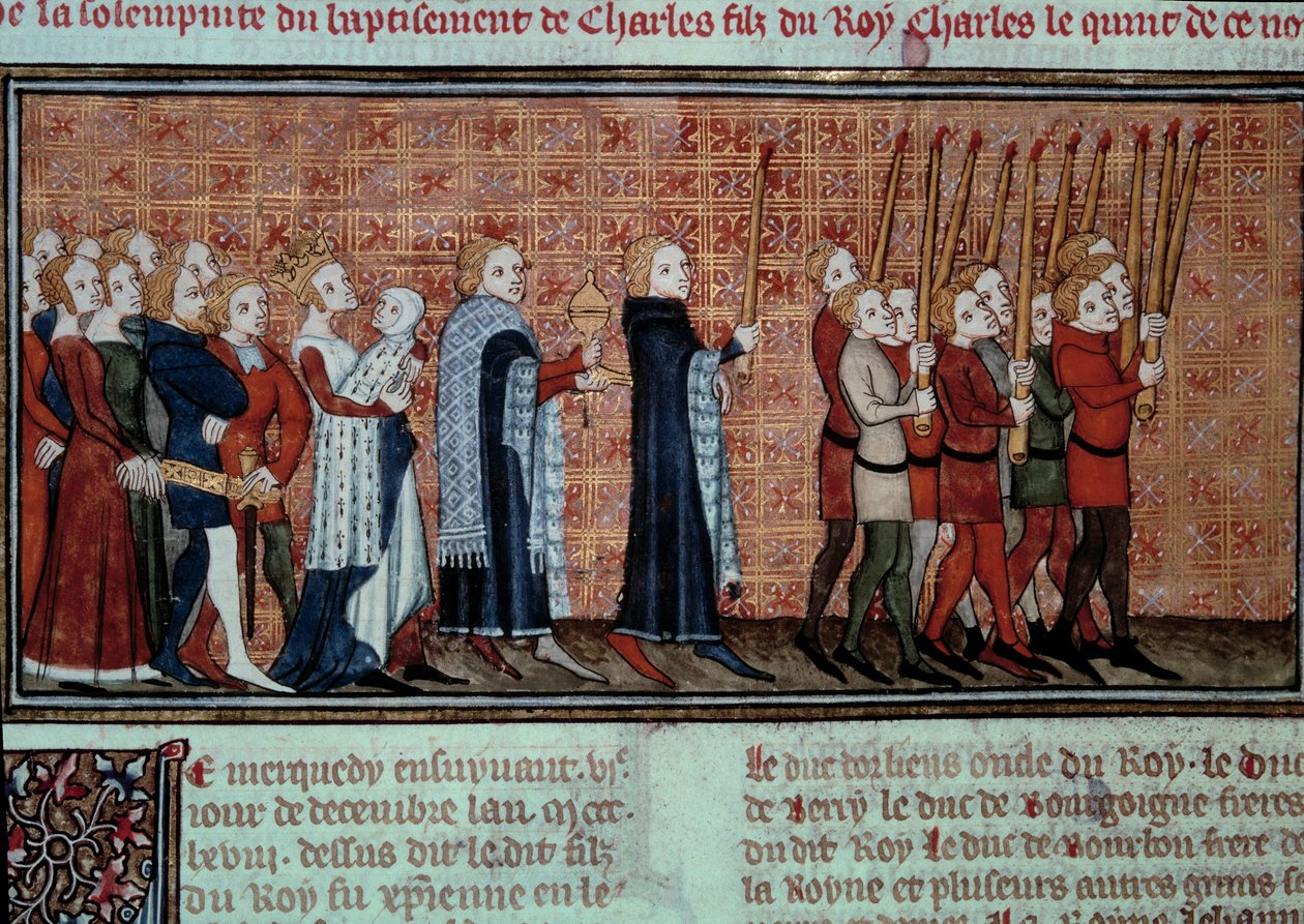 Procession on the occasion of the baptism of Charles VI carried by Queen Jeanne d