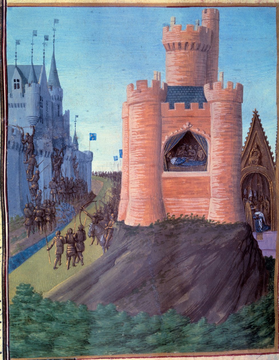 Siege of Avignon (1226). Death of Louis VIII. Coronation of Saint Louis (Louis IX). Miniature in Grandes Chronicles de France by Jean Fouquet by Jean Fouquet