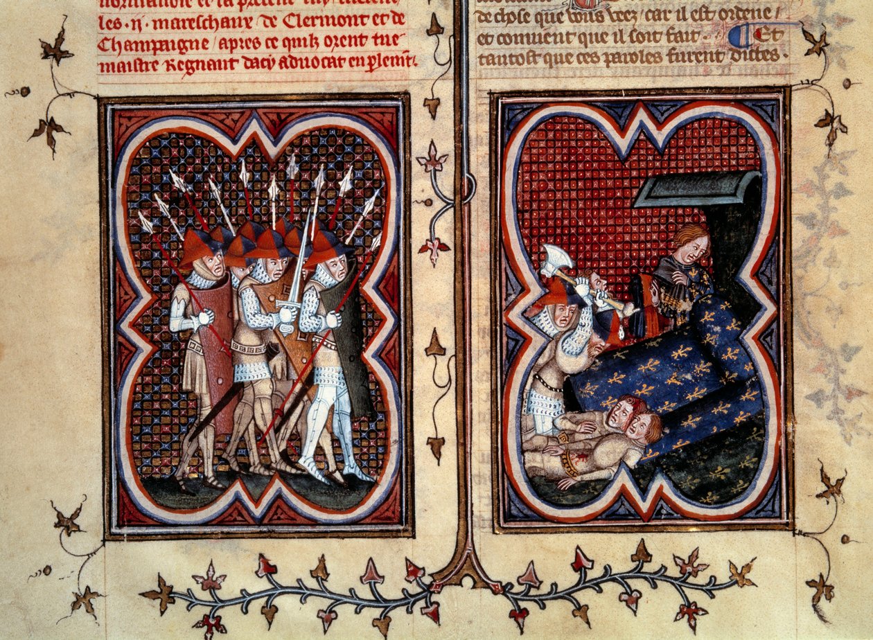 The Murder of Robert de Clermont and Jean de Conflans by Etienne Marcel and His Men on 22 February by Jean Fouquet