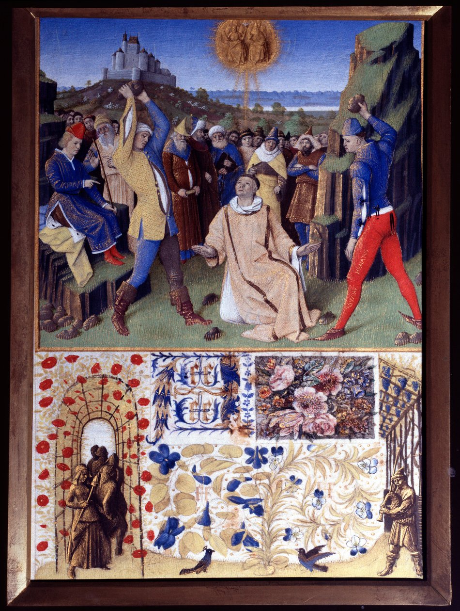 The martyrdom of Saint Stephen by stoning, miniature from 