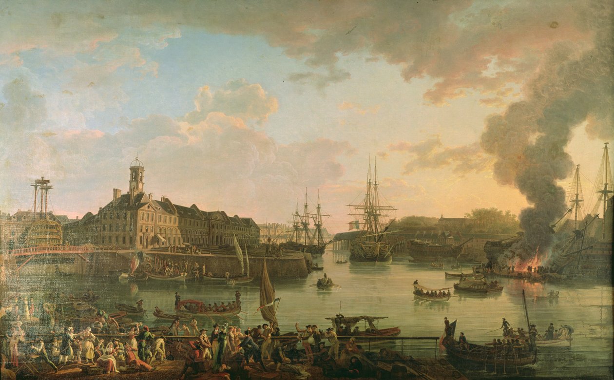 View of the port of Brest from the covered docks in 1795 by Jean Francois Hue