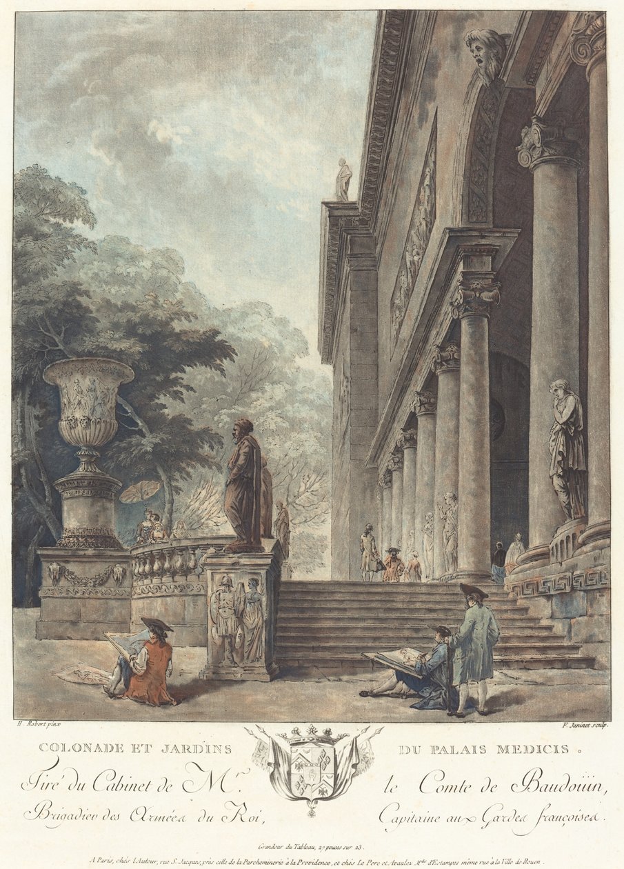 Colonnade and Gardens of the Medici Palace by Jean Francois Janinet