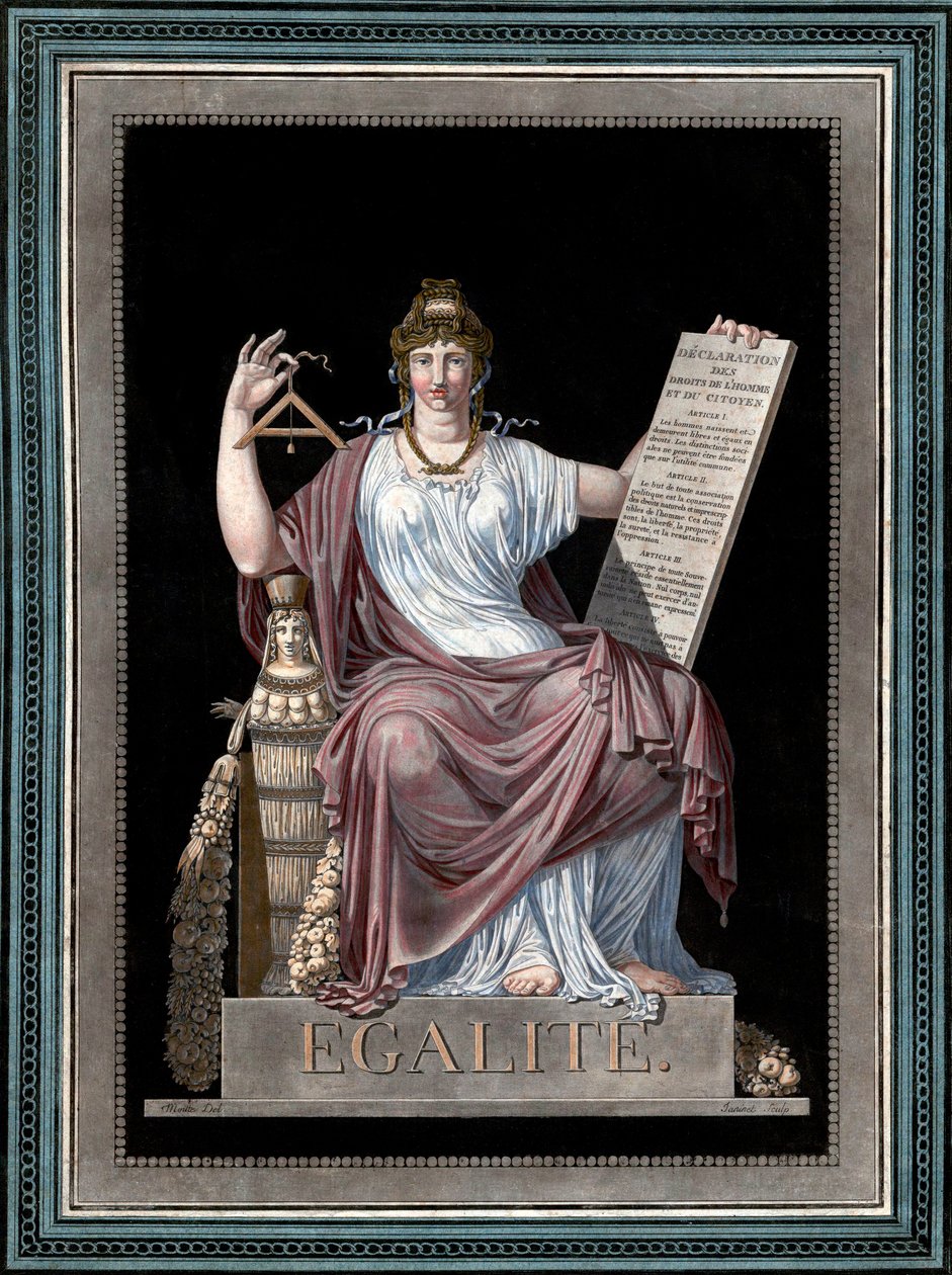 Equality - engraving by Jean Francois Janinet - Allegory of Equality holding the Declaration of Human Rights. 1793 by Jean Francois Janinet