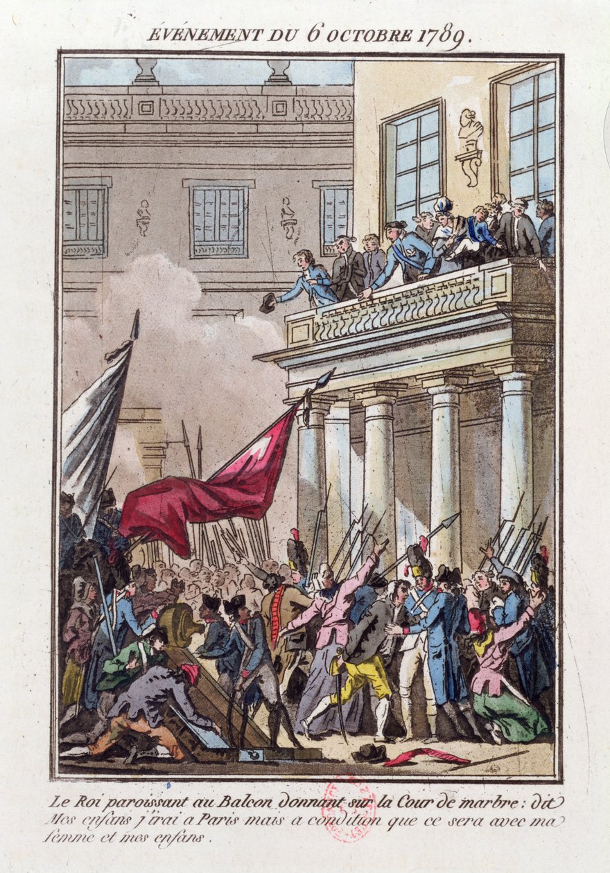 Louis XVI Appearing on the Balcony at Versailles on 6 October 1789 to Tell the Parisian Mob that He Will Go to Paris on Condition His Wife and Family Travel with Him by Jean Francois Janinet