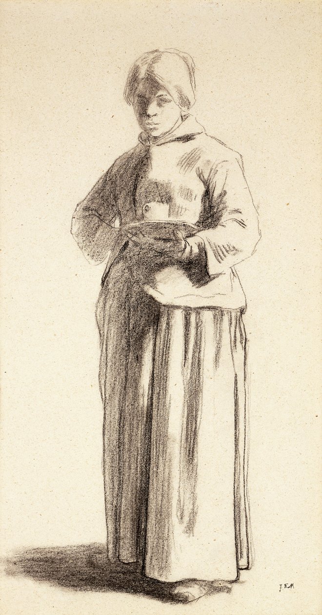 A Standing Woman Holding a Cup by Jean Francois Millet