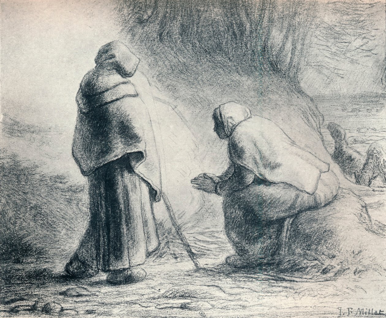 Shepherds at a Fire by Jean Francois Millet
