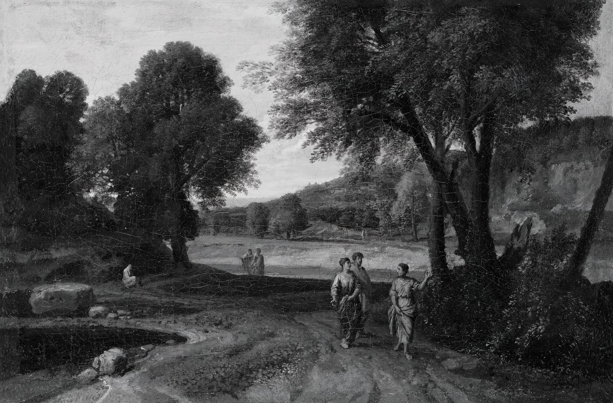 Classical Landscape with Two Women and a Man on a Path by Jean Francois Millet