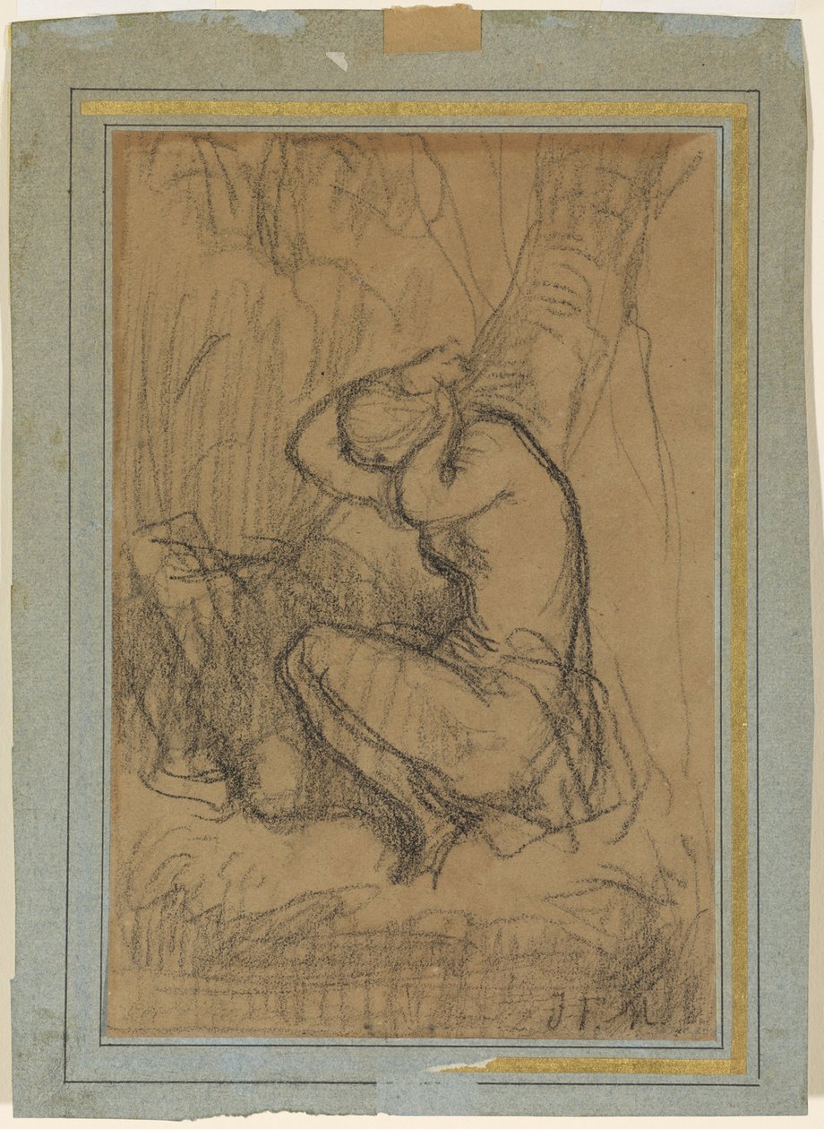Young Woman Pinning Up Her Long Hair After Bathing by Jean Francois Millet