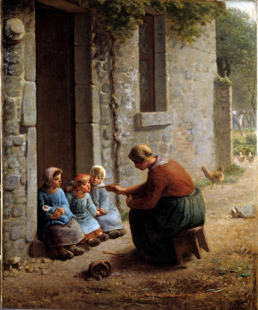 La becquee or peasant feeding her children by Jean Francois Millet