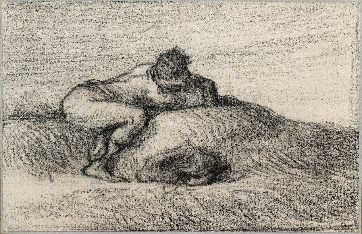 Man Crouching on a Hillock by Jean Francois Millet