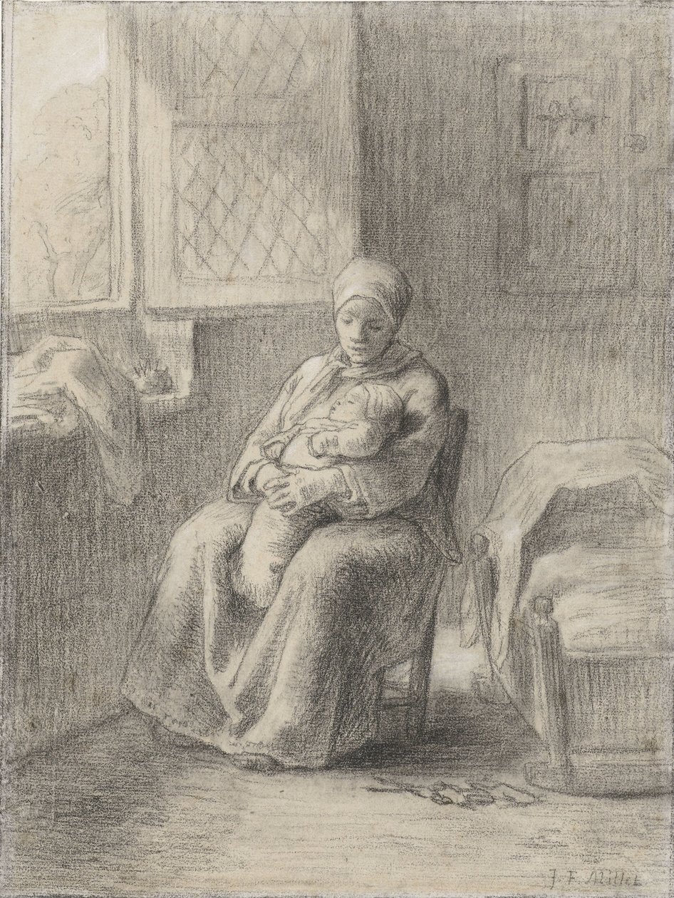 Seated Woman with a Baby by a Window by Jean Francois Millet