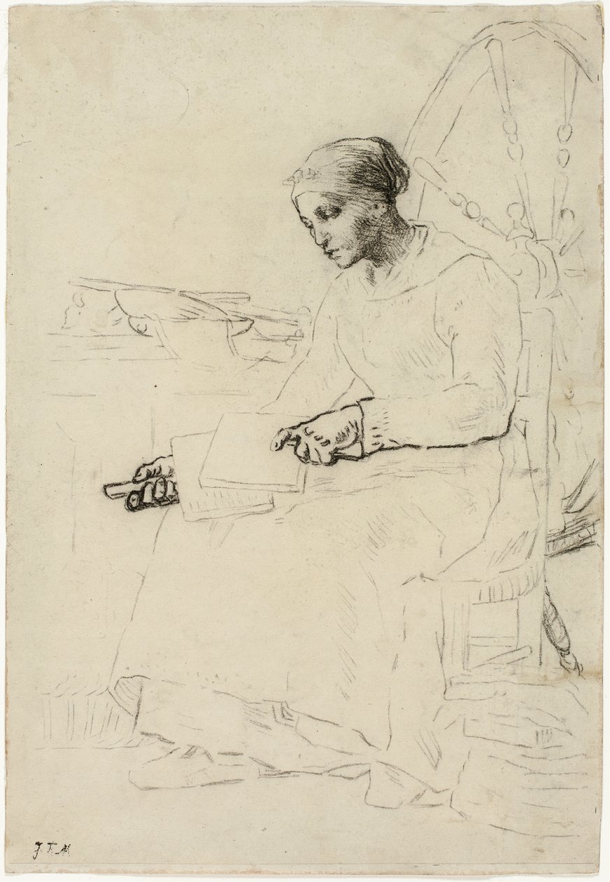 The Wool Carder (recto); Fragmentary Sketch of Man Standing by Fence (verso) by Jean Francois Millet