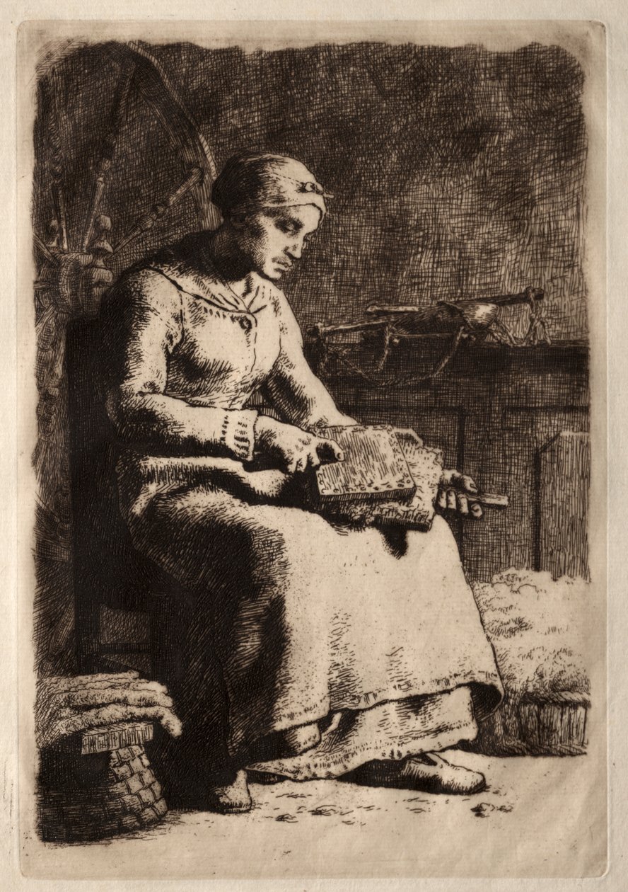 Woman Carding Wool by Jean Francois Millet