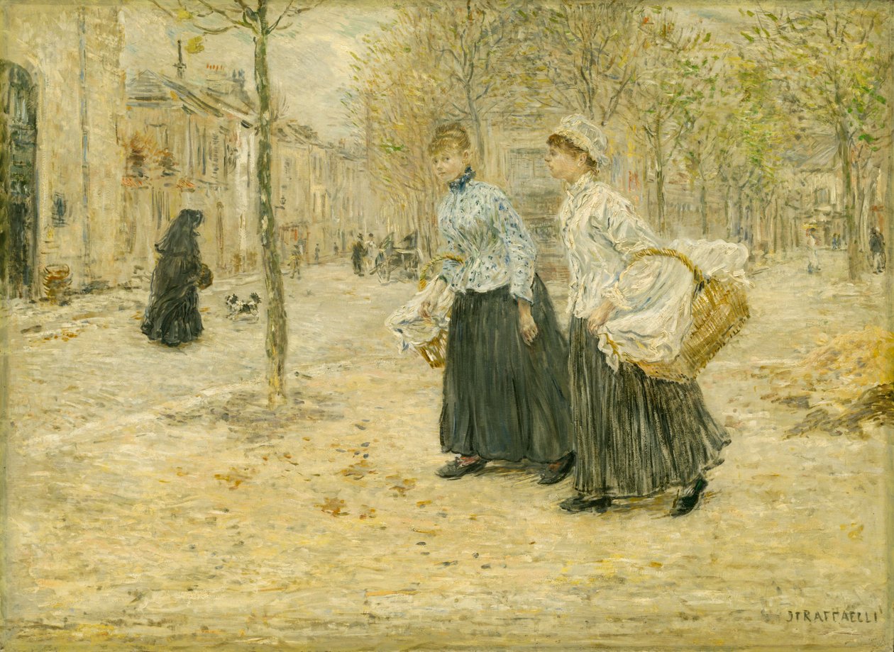 Two Washerwomen Crossing a Small Park in Paris by Jean Francois Raffaelli