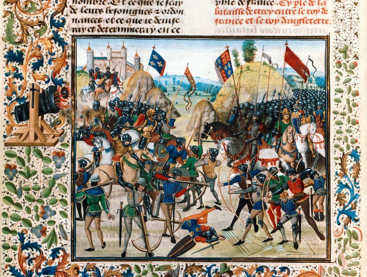 The Battle of Crecy: Edward the Black Prince Commanding the English Army Including Longbow Archers Against the Strong French Troops by Jean Froissart