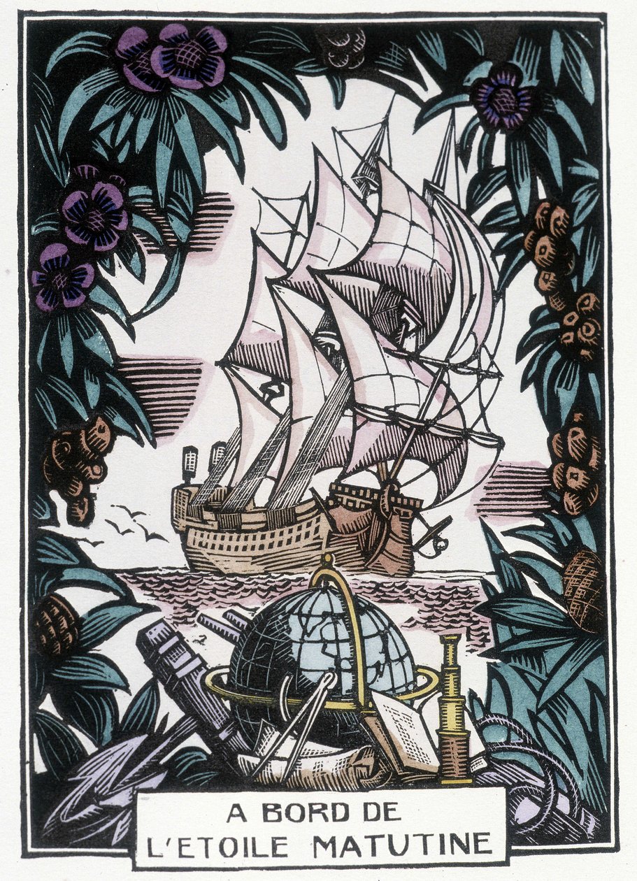 Ship at Sea: Illustration by Jean-Gabriel Daragnes for the book 