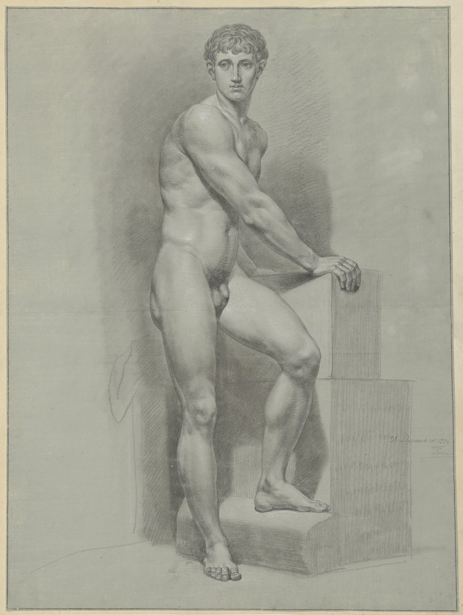 Standing Male Nude, Arms on a Block by Jean Grandjean