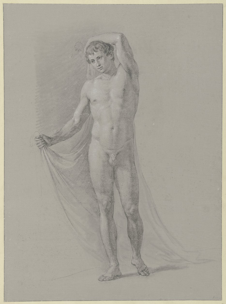 Standing Male Nude, Holding a Cloth Behind His Back, Front View by Jean Grandjean