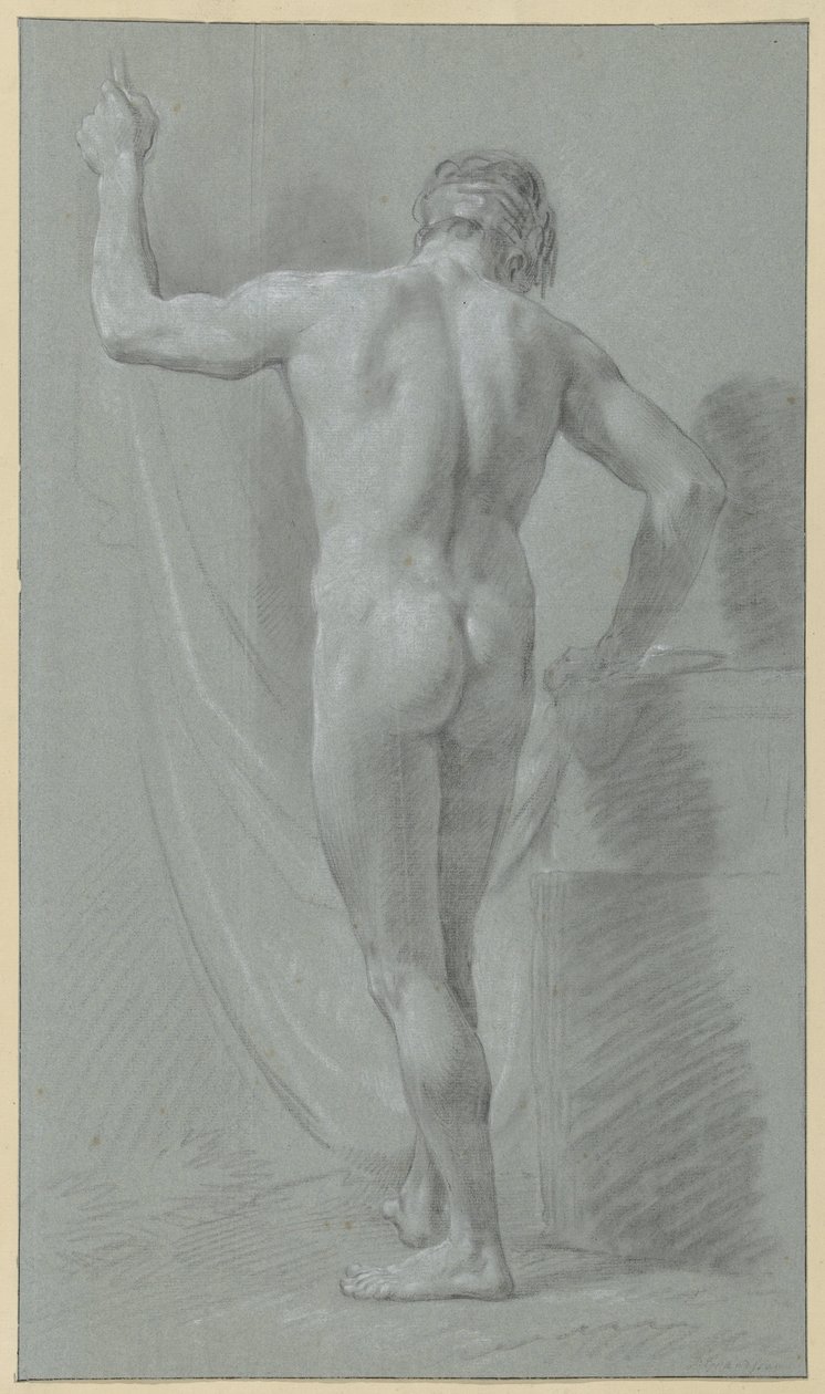 Standing Male Nude in Front of a Curtain, Seen from the Back by Jean Grandjean