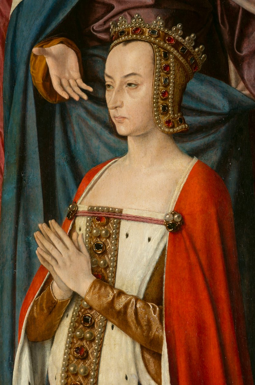 Duchess Anne de Beaujeu (detail). Triptych of the Master of Moulins by Jean Hey