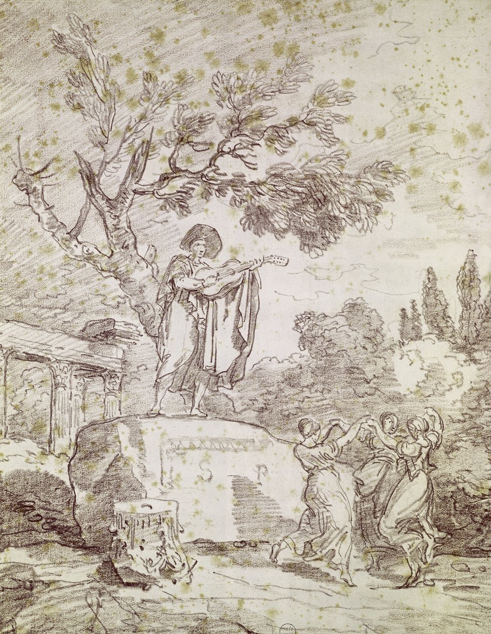 An Italian Guitarist Playing for Three Dancing Girls by Jean Honore Fragonard