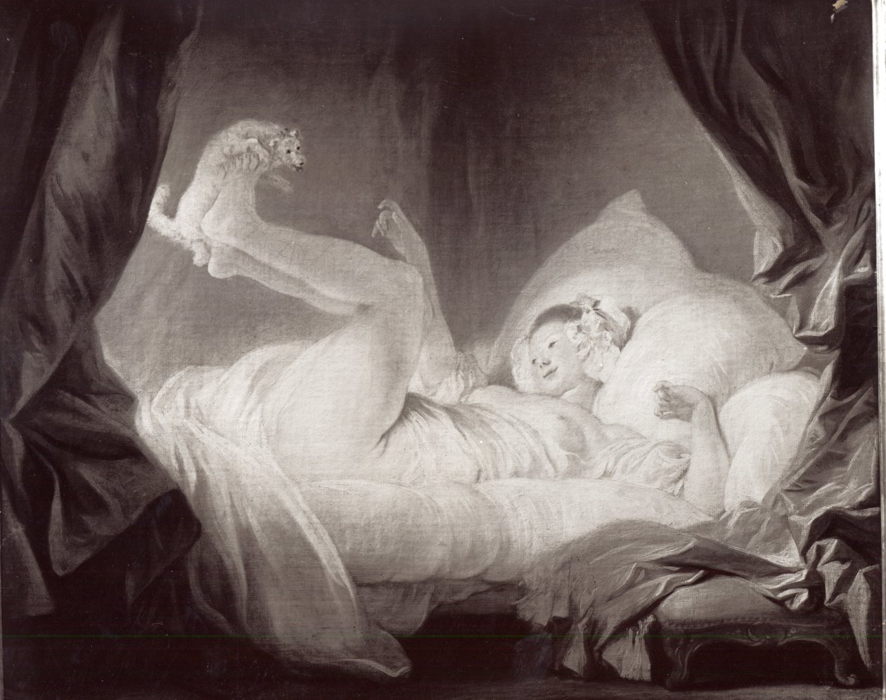 La Gimblette or Young Girl Making her Dog Dance on her Bed by Jean Honore Fragonard