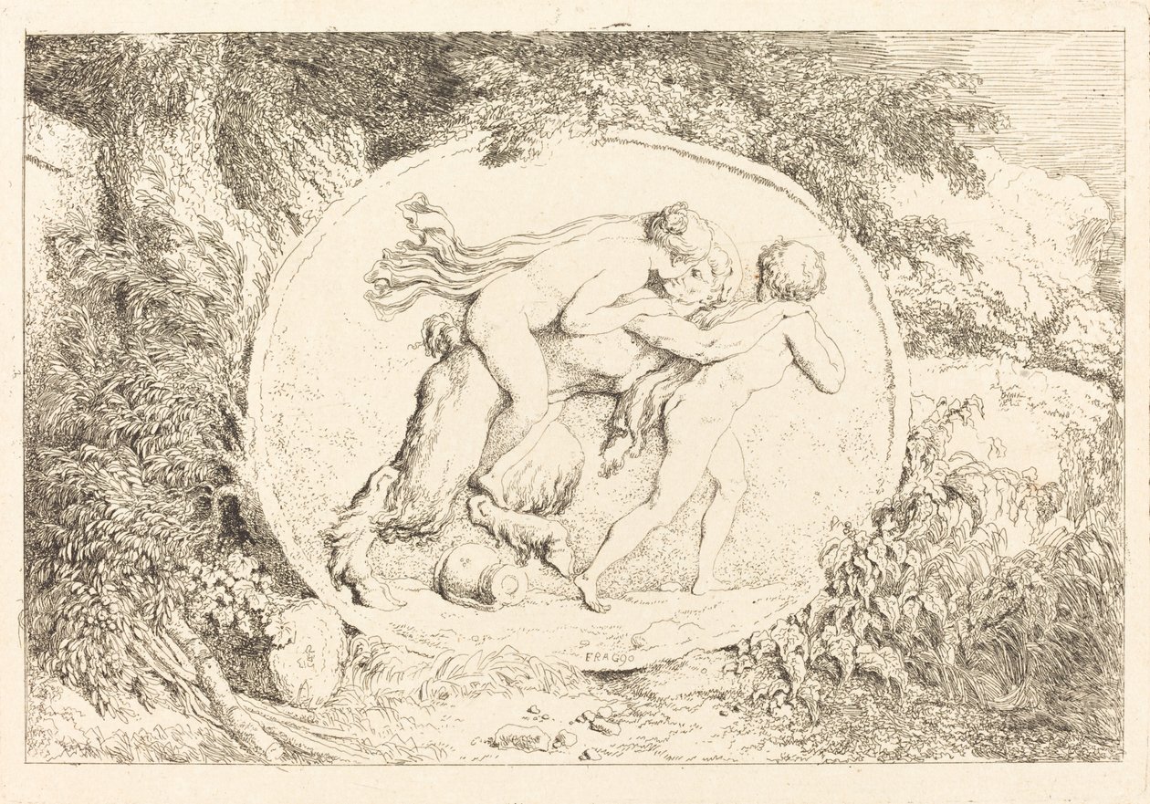 Nymph Astride a Satyr by Jean-Honore Fragonard