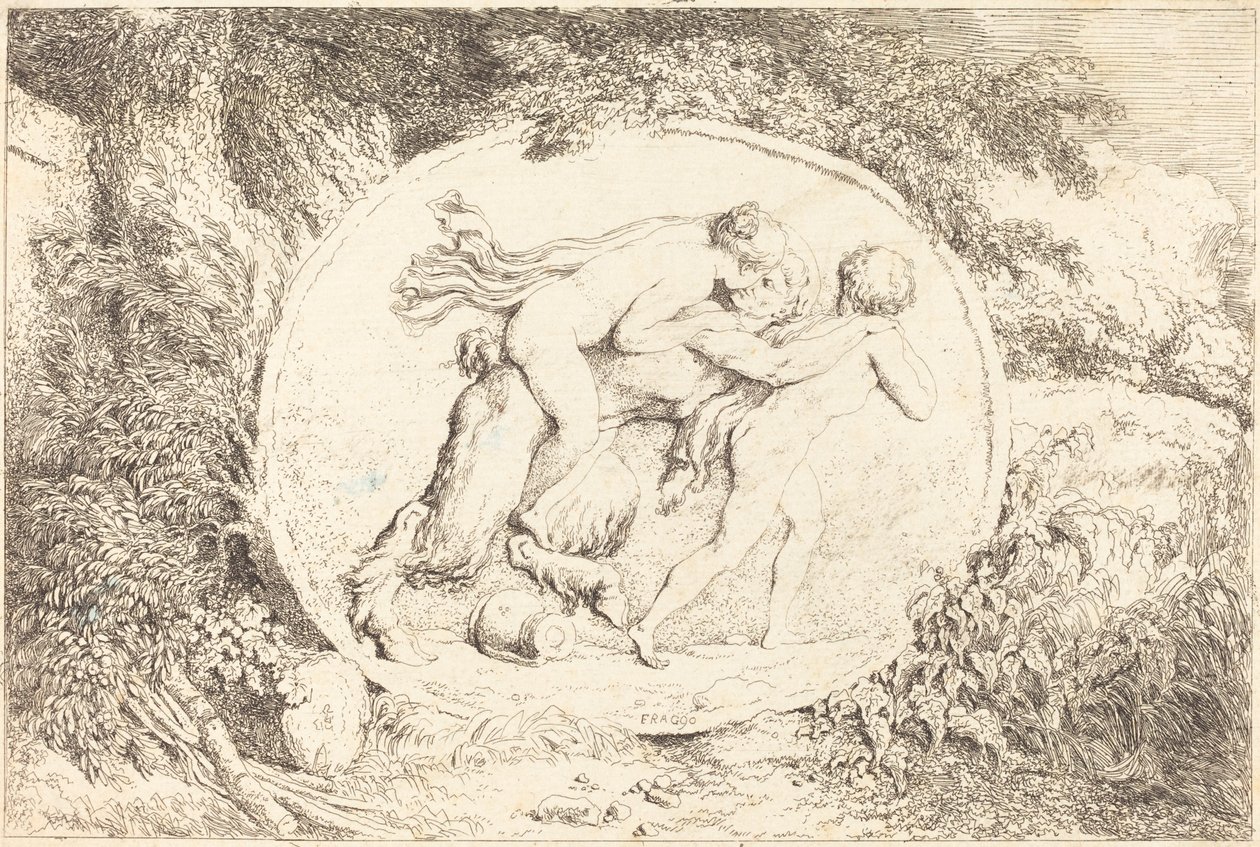 Nymph Astride a Satyr by Jean Honore Fragonard