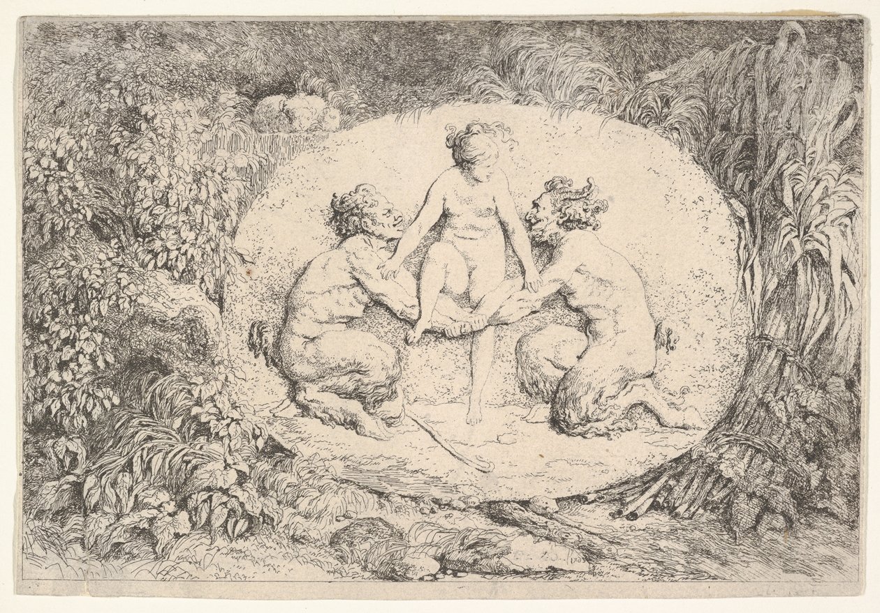 Nymph Supported by Two Satyrs by Jean Honore Fragonard