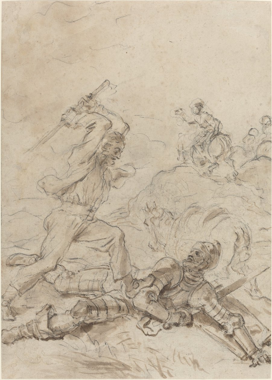The Muleteer Attacking Don Quixote as He Lies Helpless on the Ground by Jean Honore Fragonard