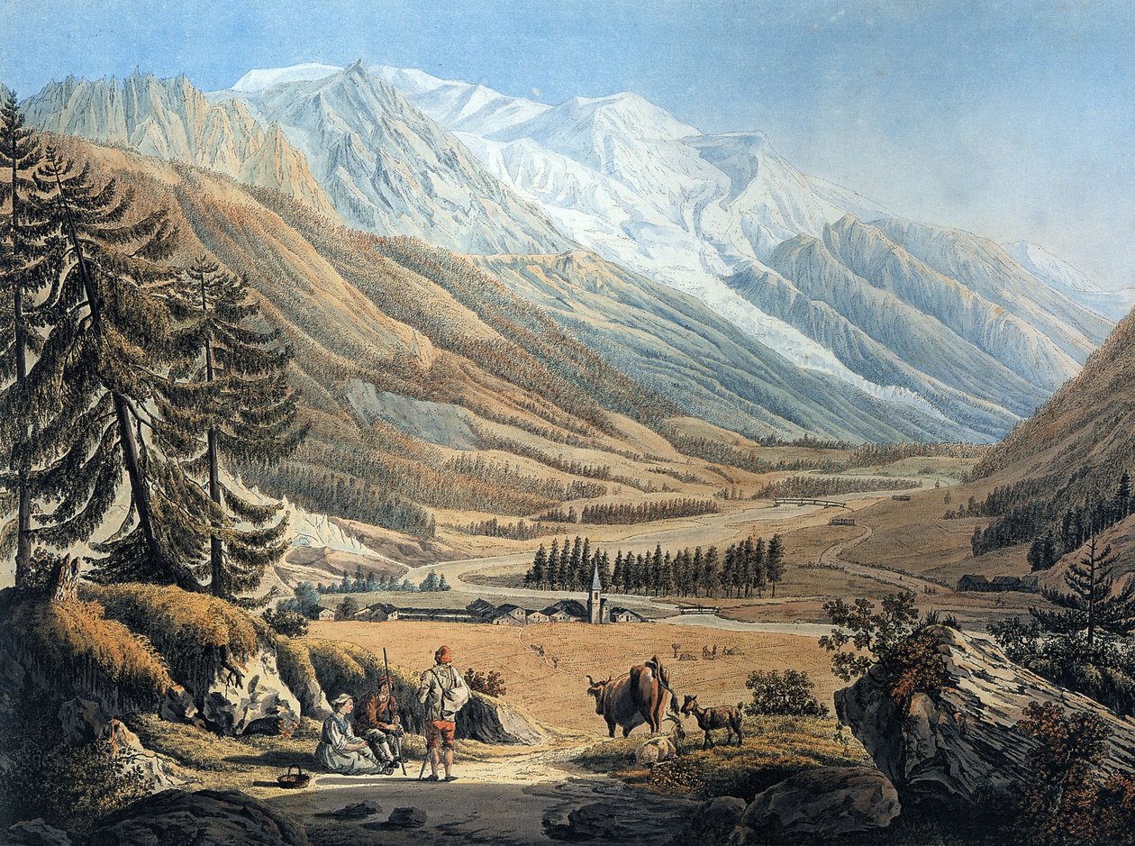 View of the Chamonix Valley, from the Argentiere Village by Jean Daniel Huber during trip c. 1785 by Jean Huber