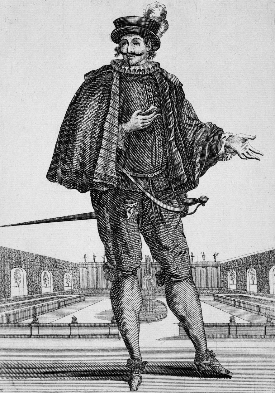 Capitan Spezzaferro, stage costume, engraving by Jean Berain the Elder, France by Jean I  Berain