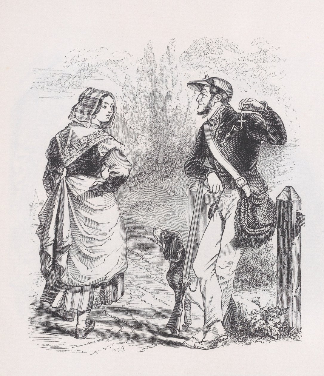 The Hunter and the Milkmaid from The Complete Works of Béranger by Jean Ignace Isidore Gérard