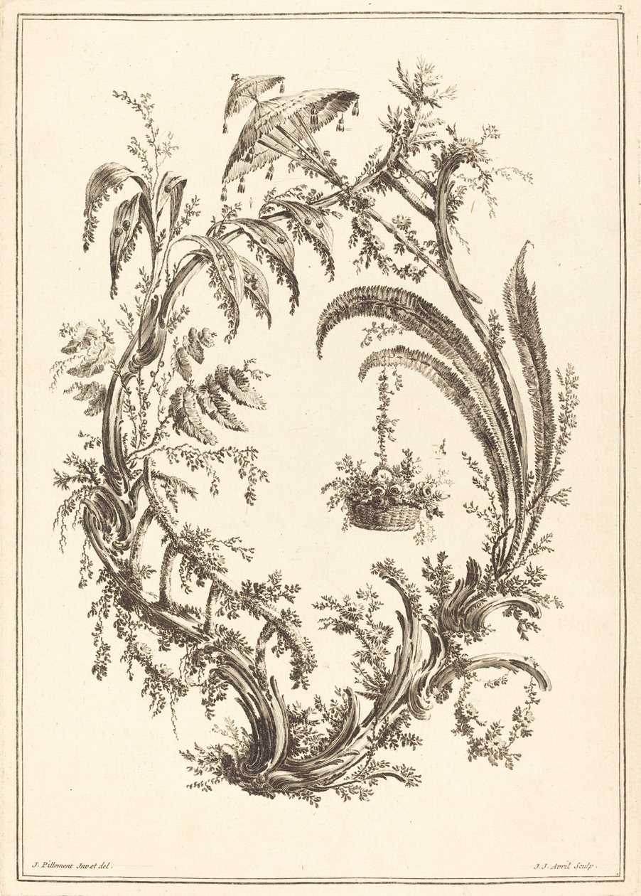 Ornament with Parasol and Hanging Basket by Jean Jacques Avril I after Jean Baptiste Pillement