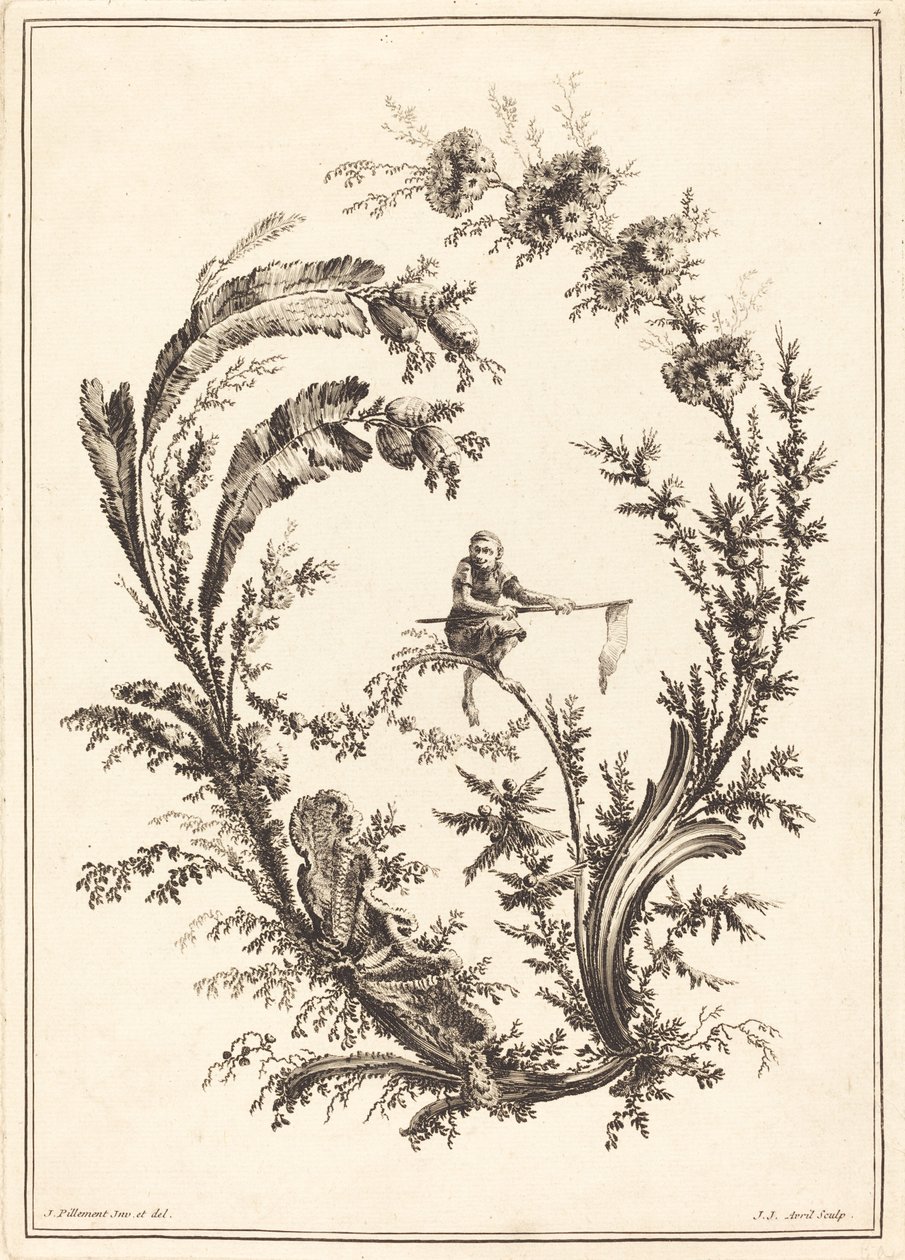 Ornament with a Monkey by Jean Jacques Avril I after Jean Baptiste Pillement