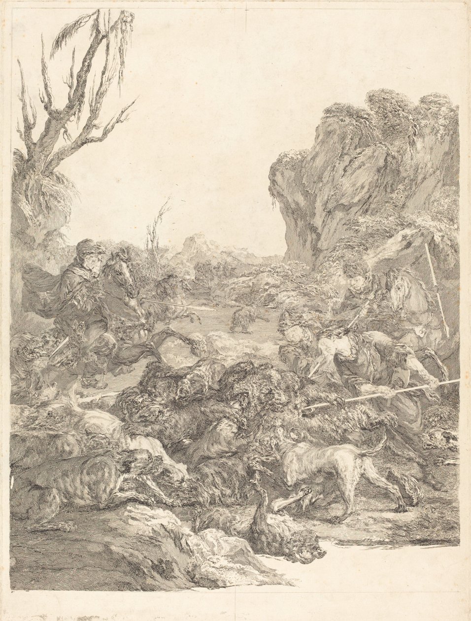 A Bear Hunt by Jean Jacques Flipart after Carle Van Loo