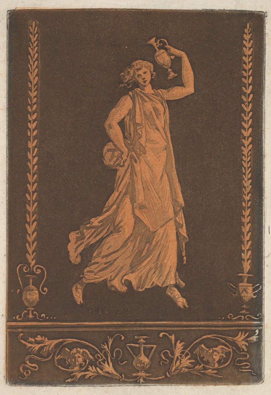 Young Draped Woman Walking from Left to Right, Carrying a Metal Vase by Jean Jacques Lagrenee