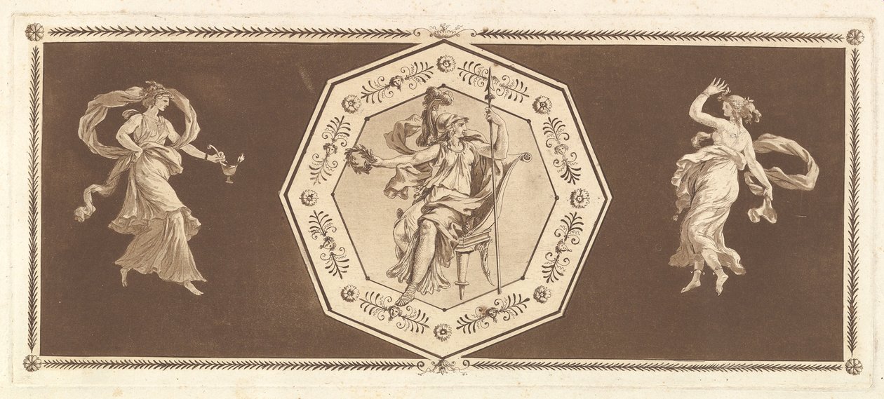 Minerva Seated in a Decorative Octagon, with a Figure to the Left and Night to the Right, 1784 by Jean Jacques Lagrenee