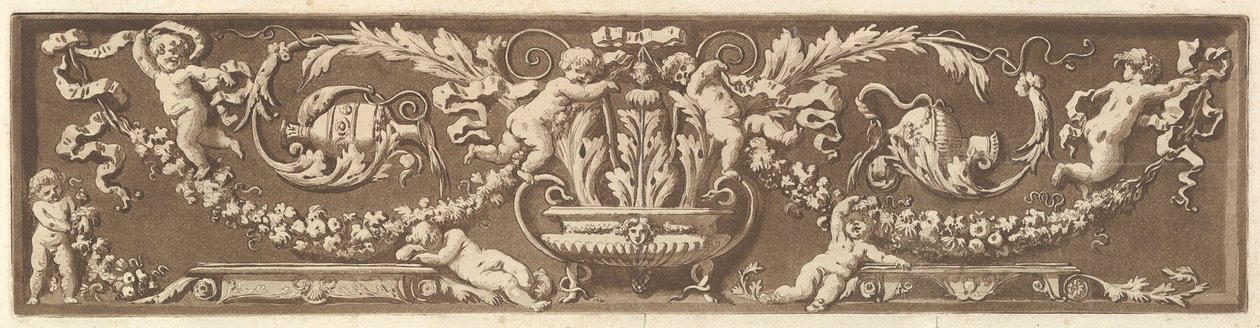 Ornamental Frieze with Putti, Acanthus Leaves, and Garlands of Fruit by Jean Jacques Lagrenee